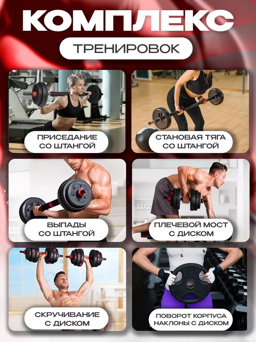 Гантели FitnessLive красные круглые - фото 4