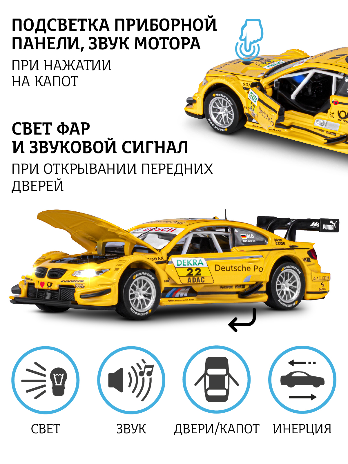 Автомобиль АВТОпанорама BMW M3 DTM 1:32 JB1251303 - фото 2