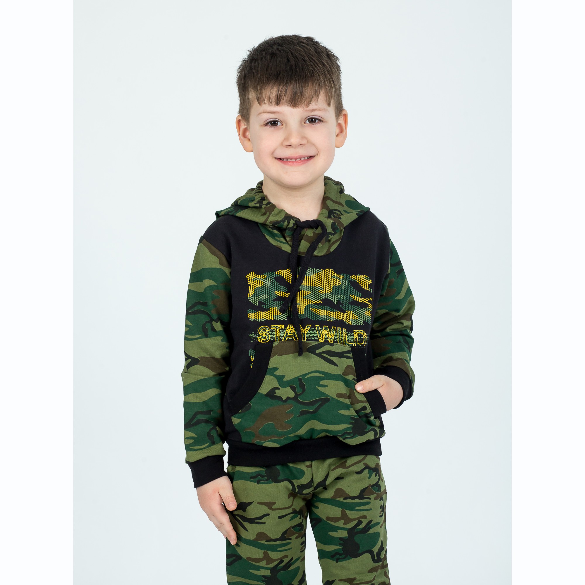 Костюм спортивный KiMMi Baby КБ-1308747 хаки черный милитари - фото 12