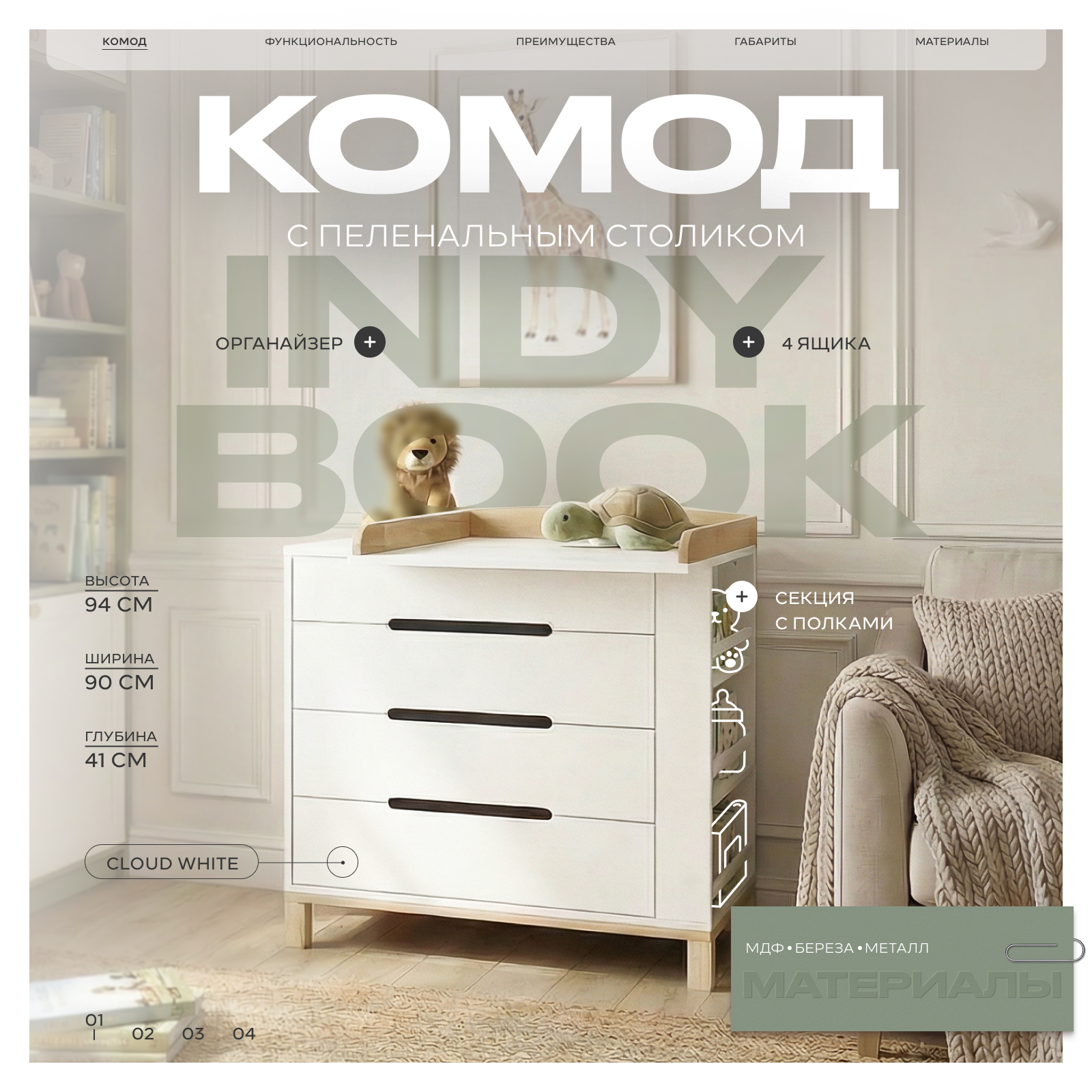 Комод пеленальный Rant INDY (белый) - фото 1