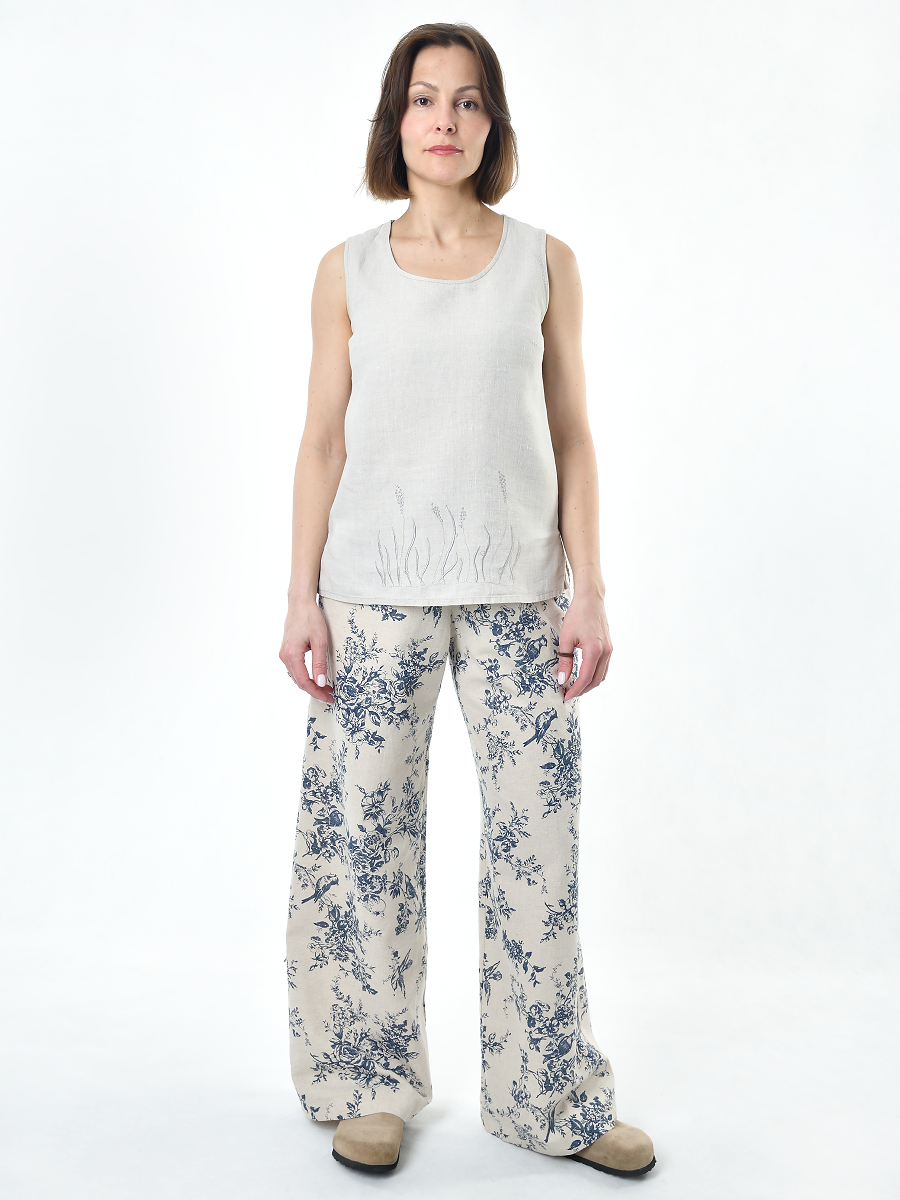Брюки Льняная Горница бр020-02/бежевый-синий - фото 2