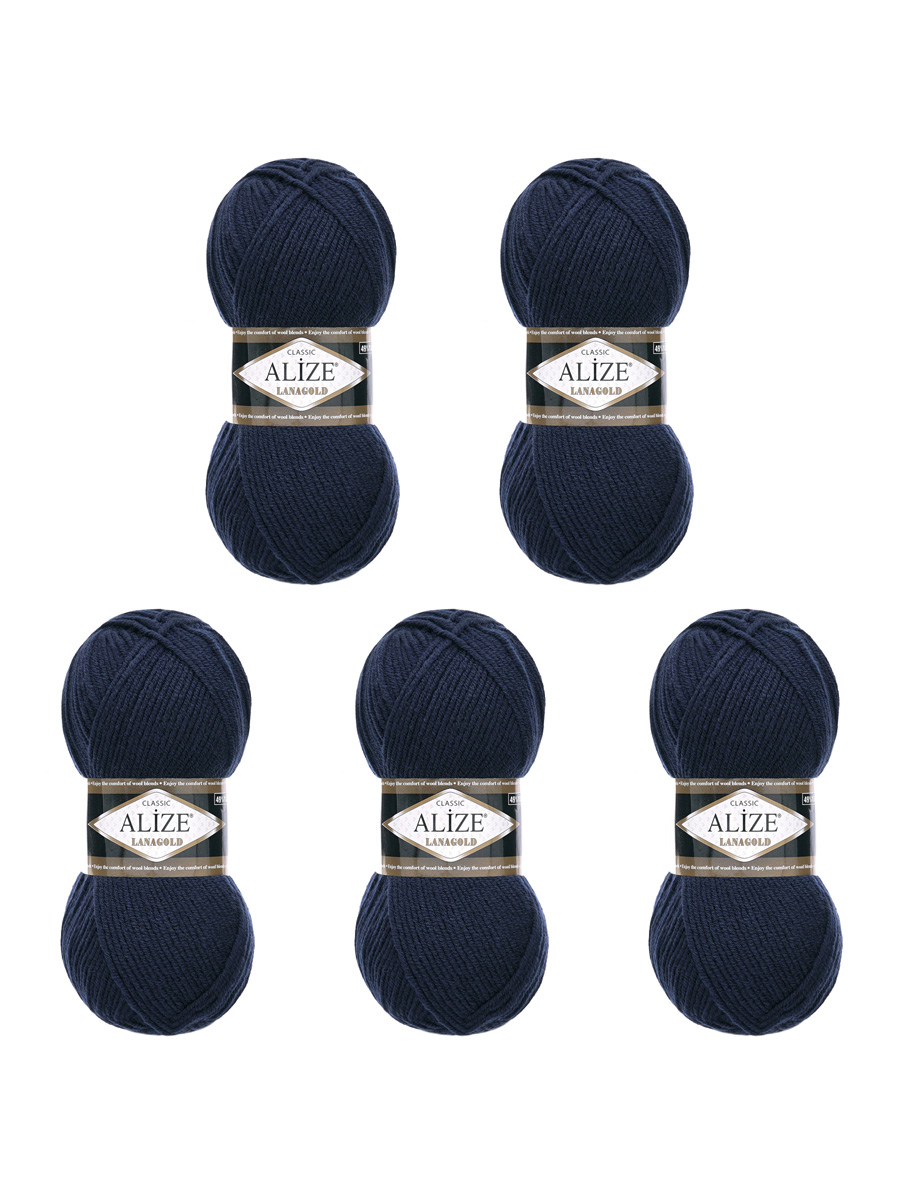 Пряжа Alize полушерстяная мягкая тонкая теплая Lanagold 100 гр 240 м 5 мотков 58 т.синий - фото 6