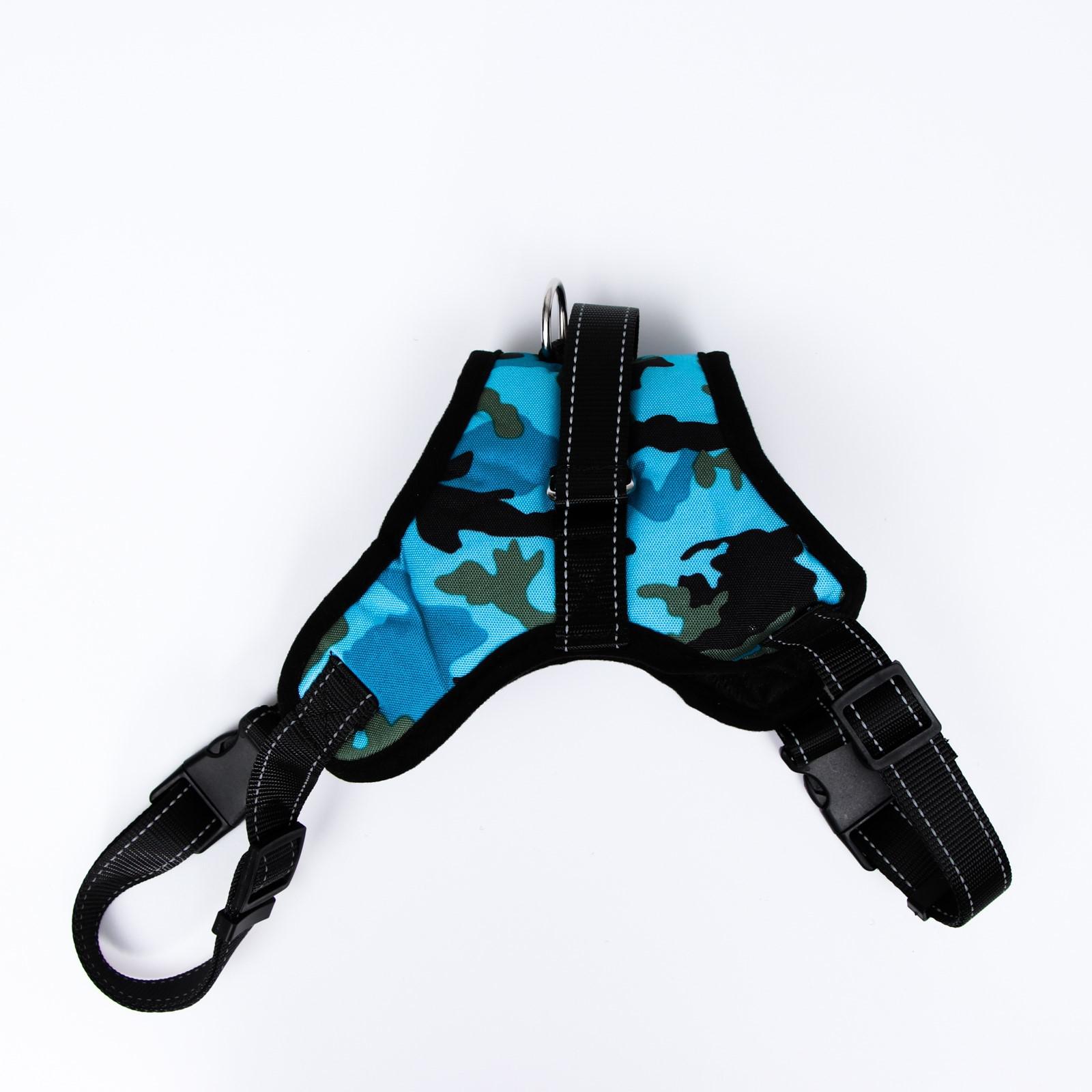 Шлейка Пижон мягкая светоотражающая XL расширенная голубая хаки - фото 2