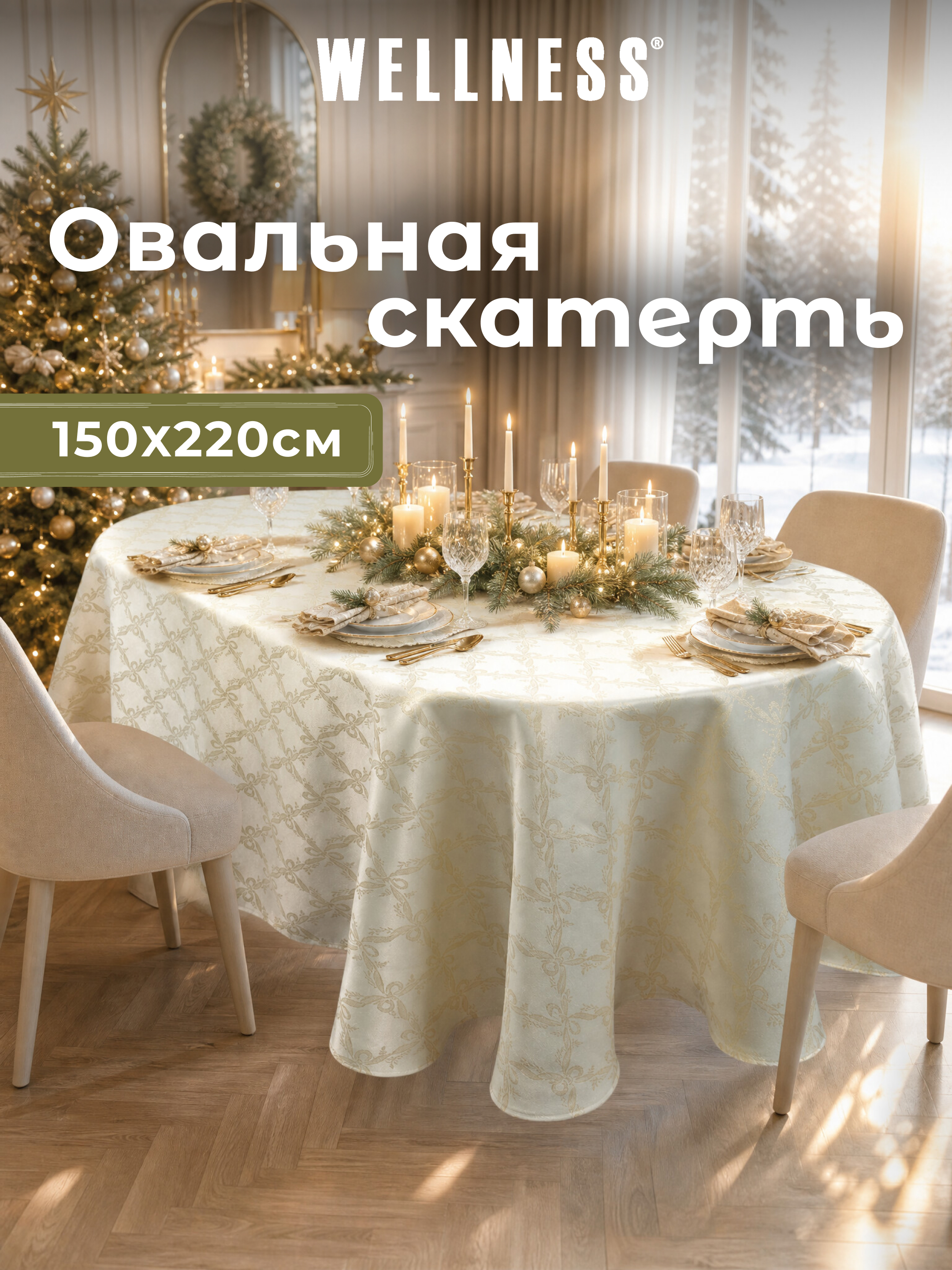 Скатерть овальная Wellness Бэль сатен 150 x 220 см - фото 7