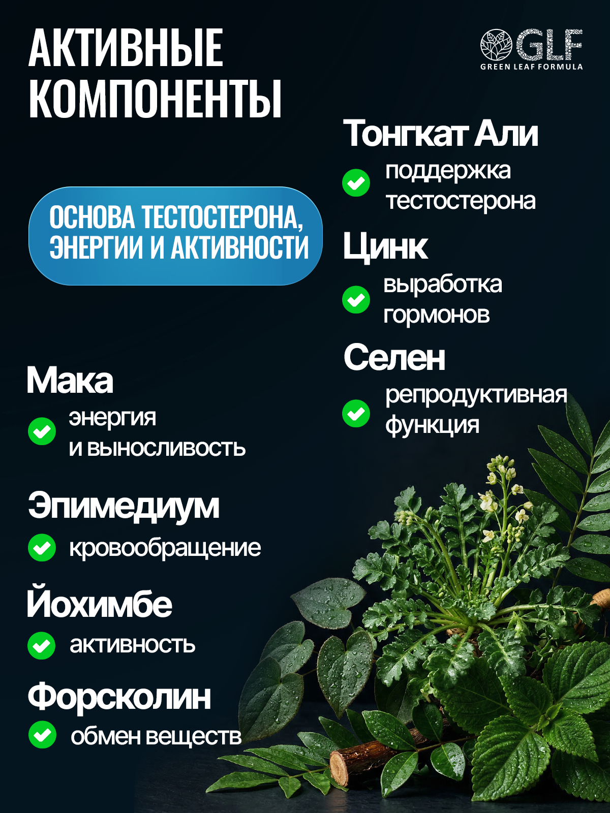 Бустер тестостерона мужская сила Green Leaf Formula бад витамины для мужчин - фото 6
