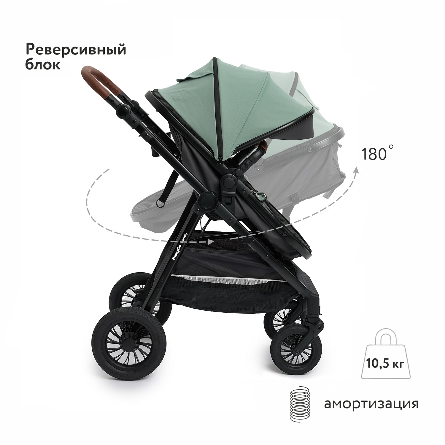 Коляска 2в1 BabyGo Sandy бирюзовый - фото 2