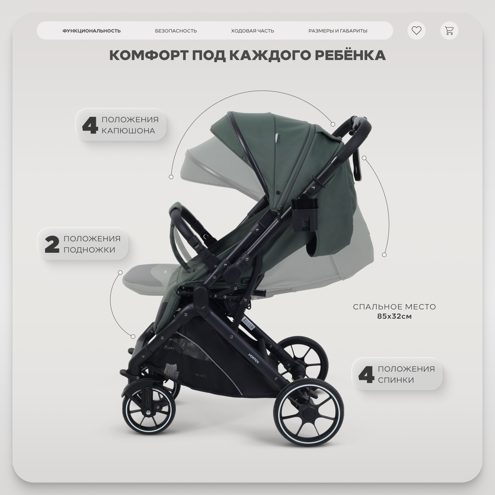 Коляска прогулочная Rant Basic Vortex зеленый - фото 3