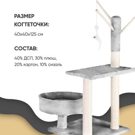 Когтеточка-комплекс для кошек Не один дома Ярус Серый 40*40*125см