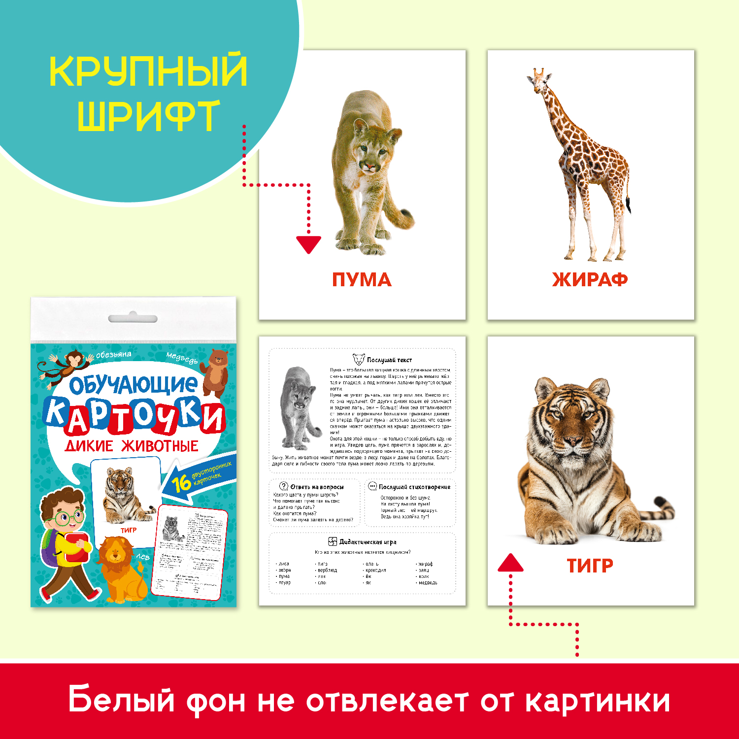 Карточки Проф-Пресс обучающие 3 комплекта по 16 шт 17х22 см. Дикие+Домашние животные+Питомцы - фото 2