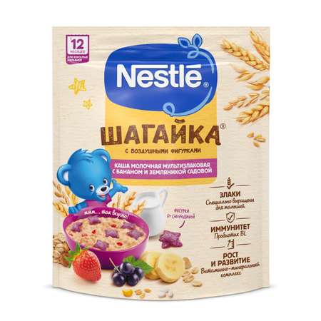 Каша молочная Nestle с фигурками из пшеницы мультизлаковая банан-земляника садовая 190г с 12месяцев
