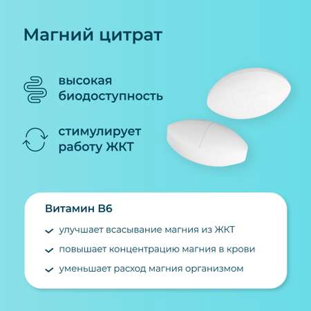 Магний цитрат LeafToGo 650 мг + Витамин В6, 60 таблеток