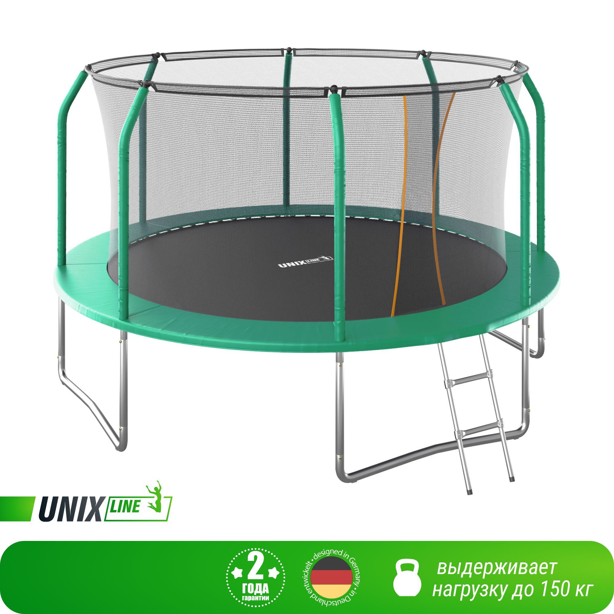 Батут каркасный supreme basic UNIX line 12 ft Green, диаметр 366 см вес до 150 кг диаметр прыжковой зоны 310 см - фото 2