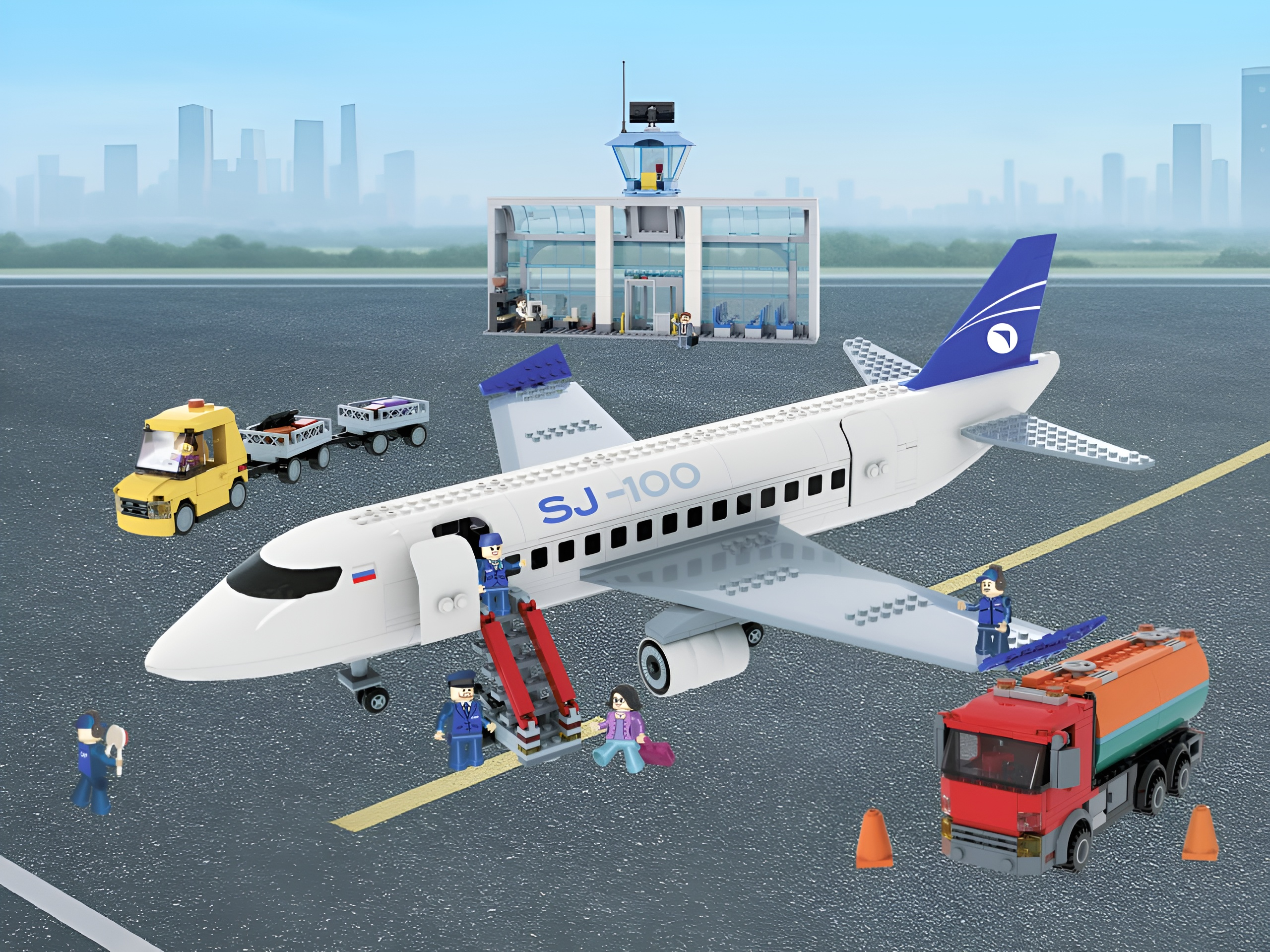 Конструктор brick labs Самолет SJ-100 в аэропорту из мини-блоков 939 дет. - фото 4