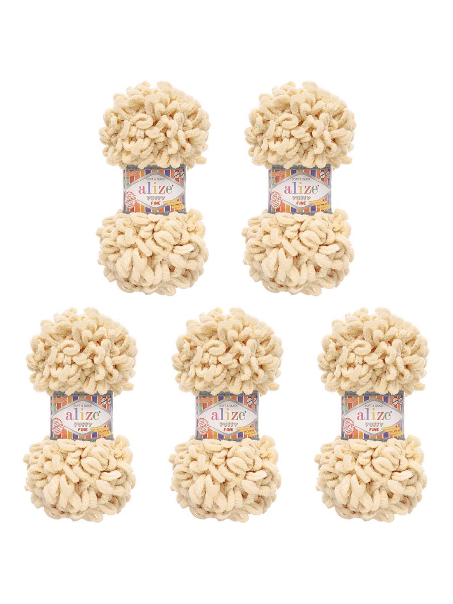 Пряжа для вязания Alize puffy fine 100 г 14.5 м микрополиэстер фантазийная мягкая 310 шампань 5 мотков - фото 6