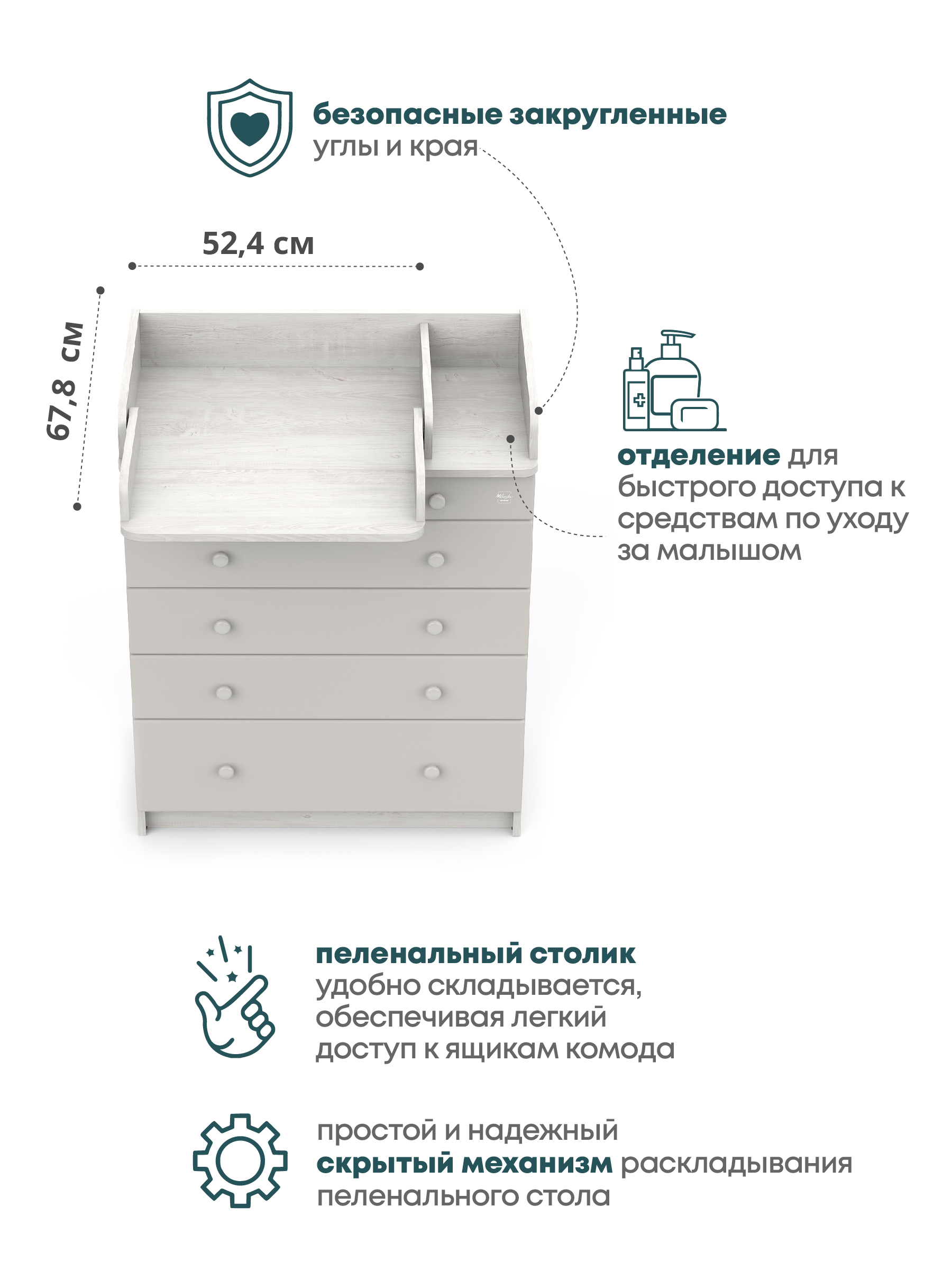 Комод пеленальный Aton Maks сосна касцина серый - фото 5