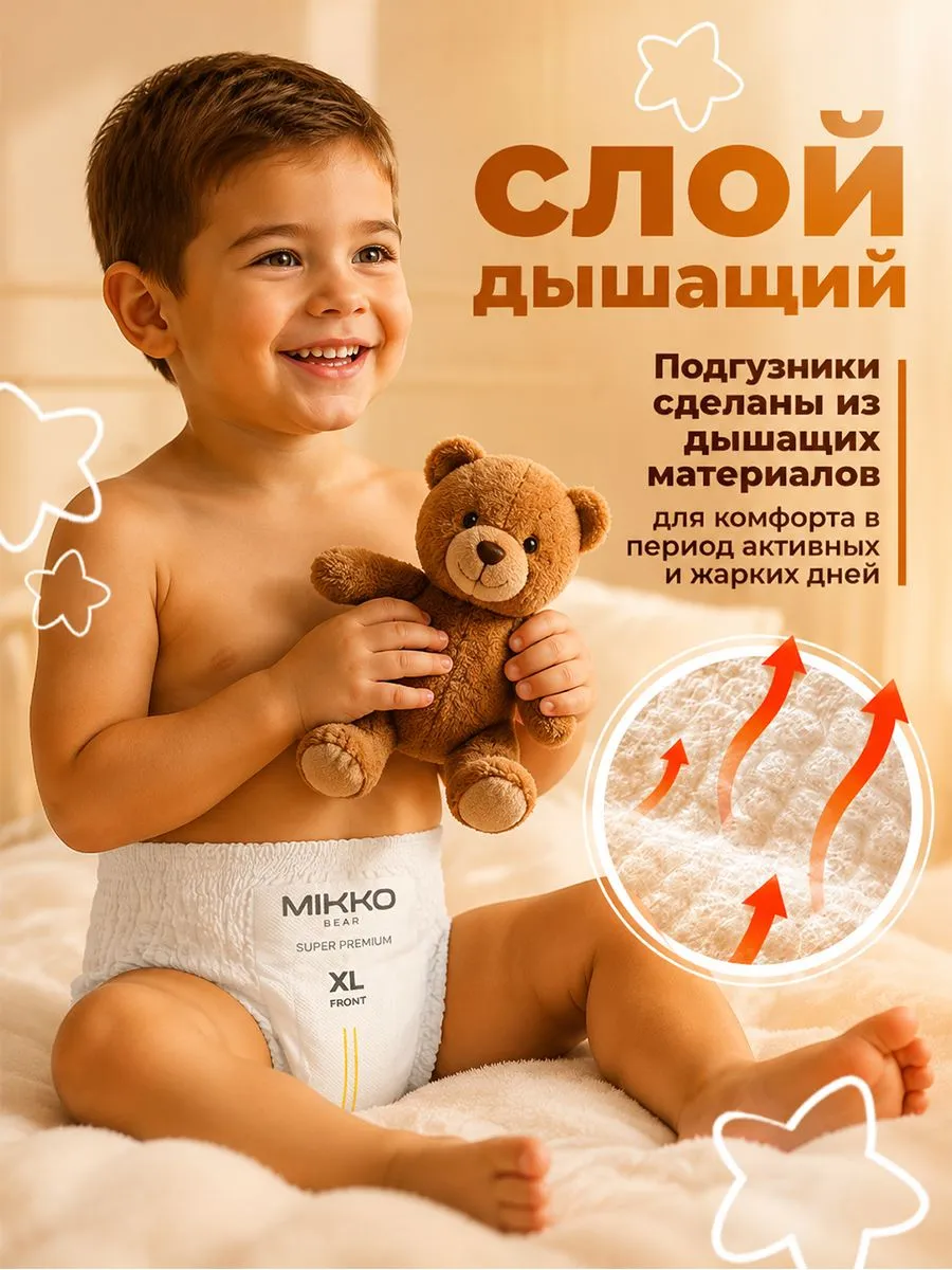 Подгузники Mikko Bear Premium XL (12-20 кг) 50 шт. - фото 5
