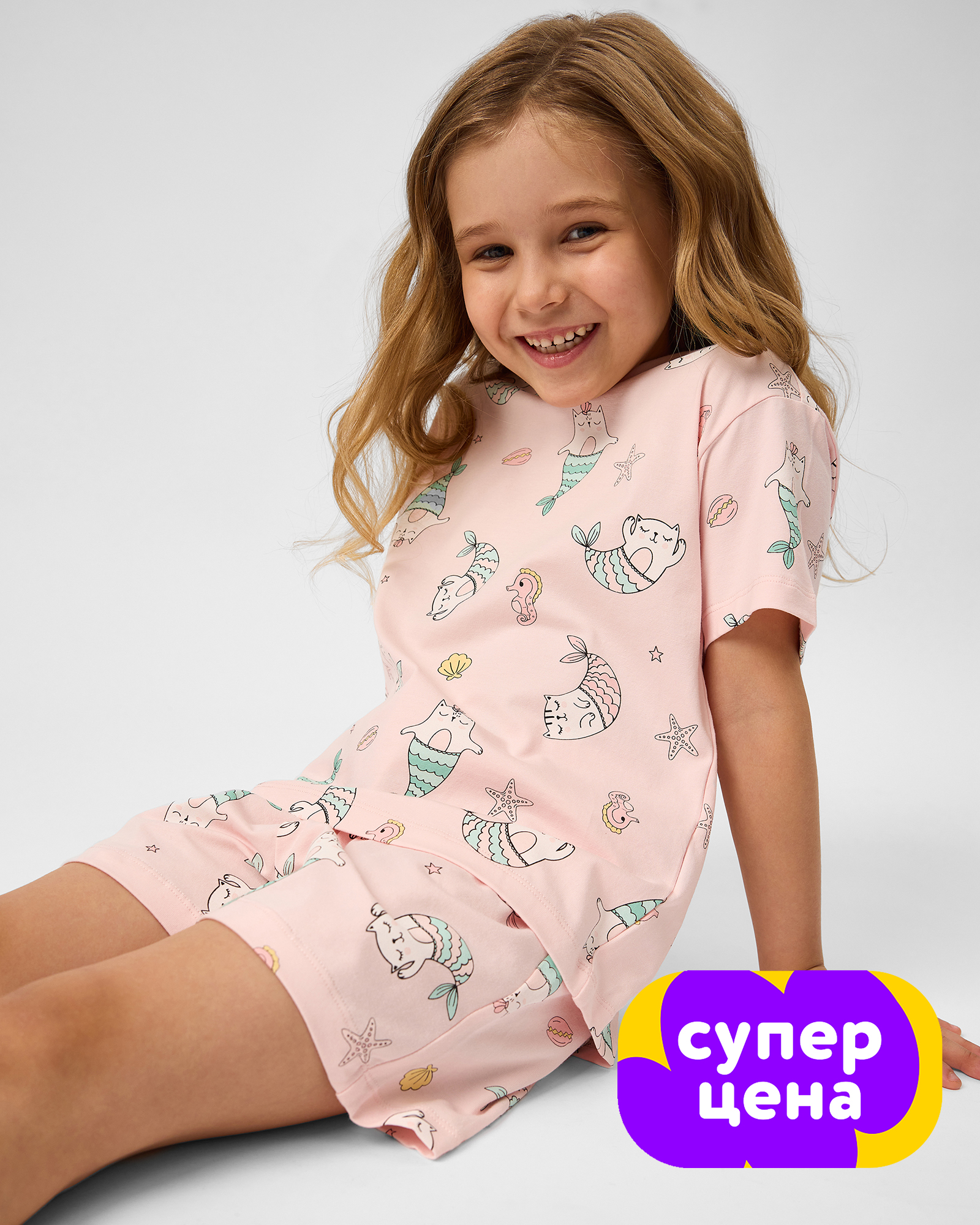 Изображение товара Пижама для девочки Futurino 98 нежно-розовая из футболки и шорт комфорт и качество