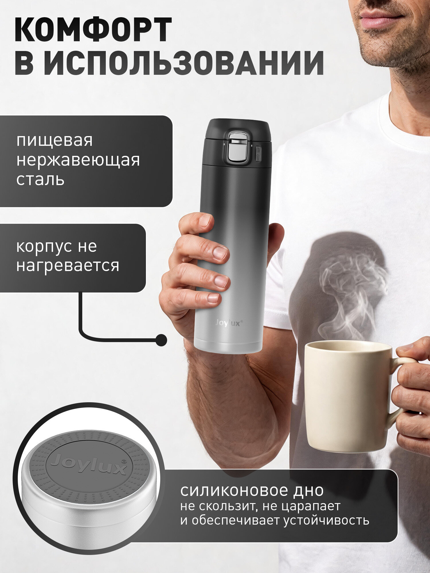 Термокружка Joylux автомобильная 420 мл для кофе и чая - фото 5