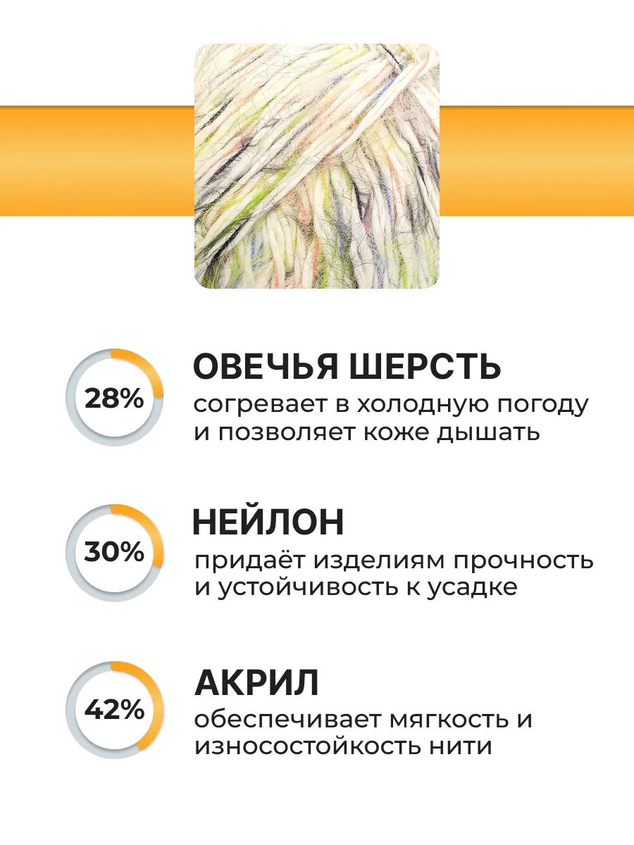 Пряжа ВЯЗЬ Листопад с длинным ворсом 100гр 160м 3 мотка 02 зеленый принт - фото 2