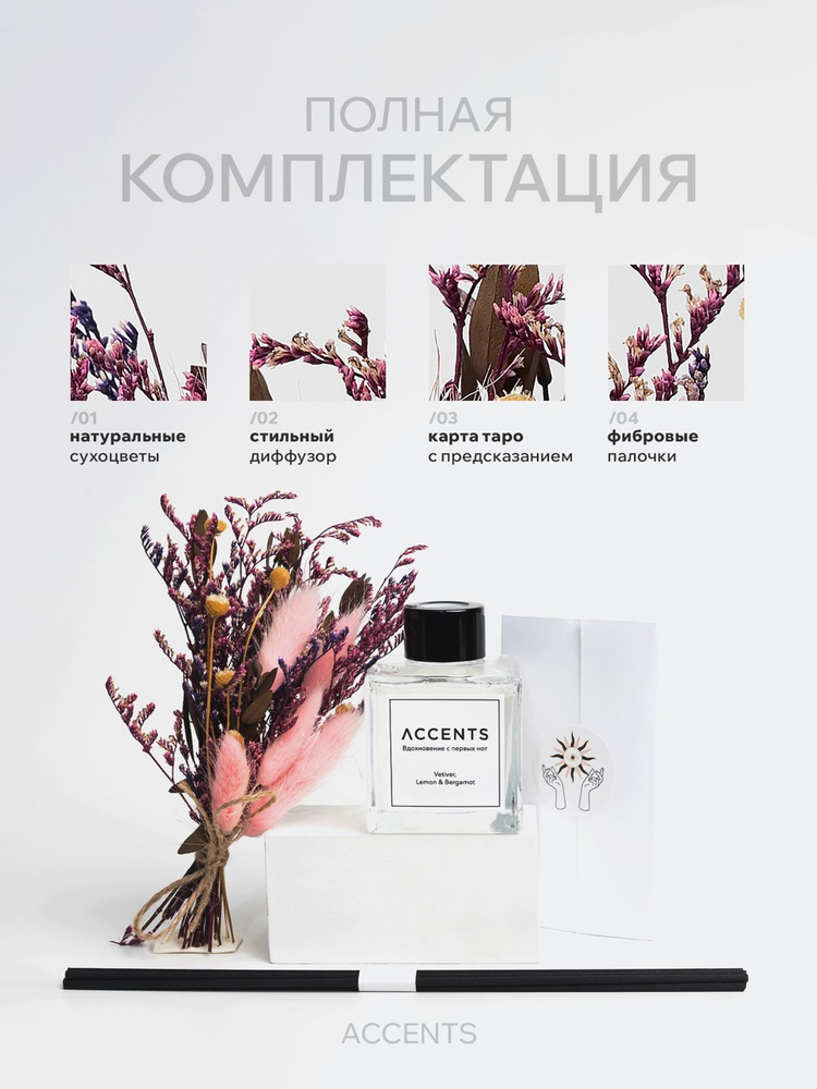 Диффузор с сухоцветами в Премиум тубусе Accents Vetiver, Lemon & Bergamot - фото 4