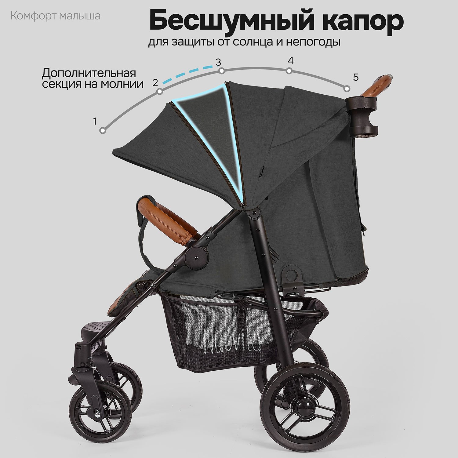 Коляска прогулочная Nuovita Corso черный - фото 5
