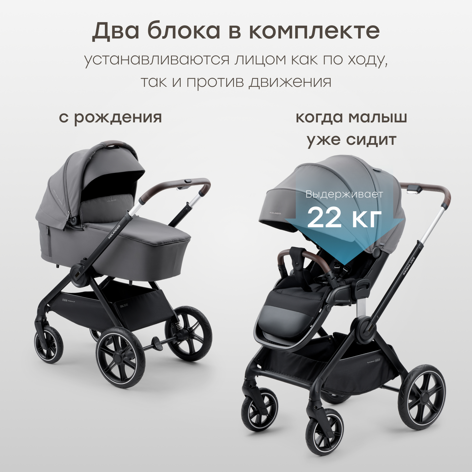 Коляска 2в1 Happy Baby Kidlander dark grey - фото 2