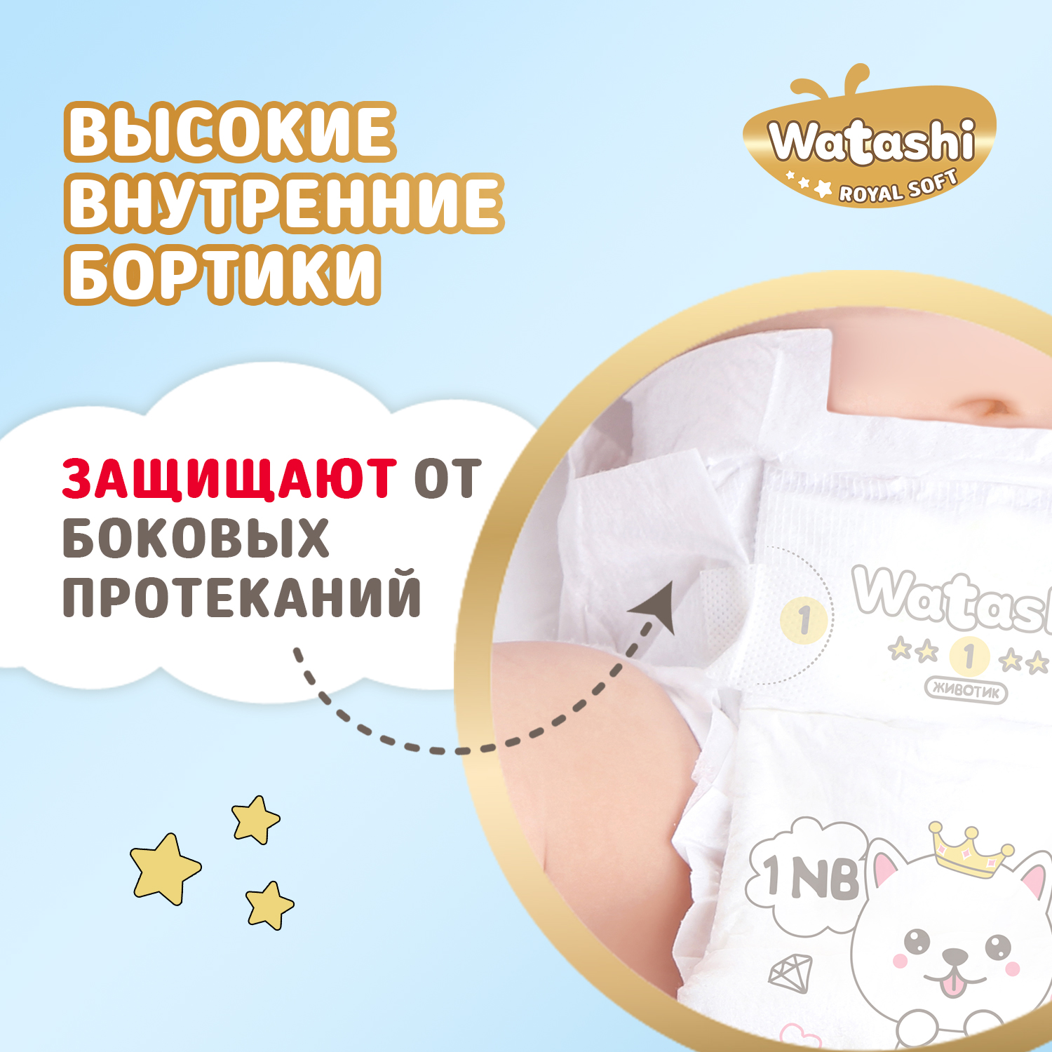 Подгузники WATASHI Royal Soft Royal Soft NB (до 5 кг) 24 шт. - фото 8