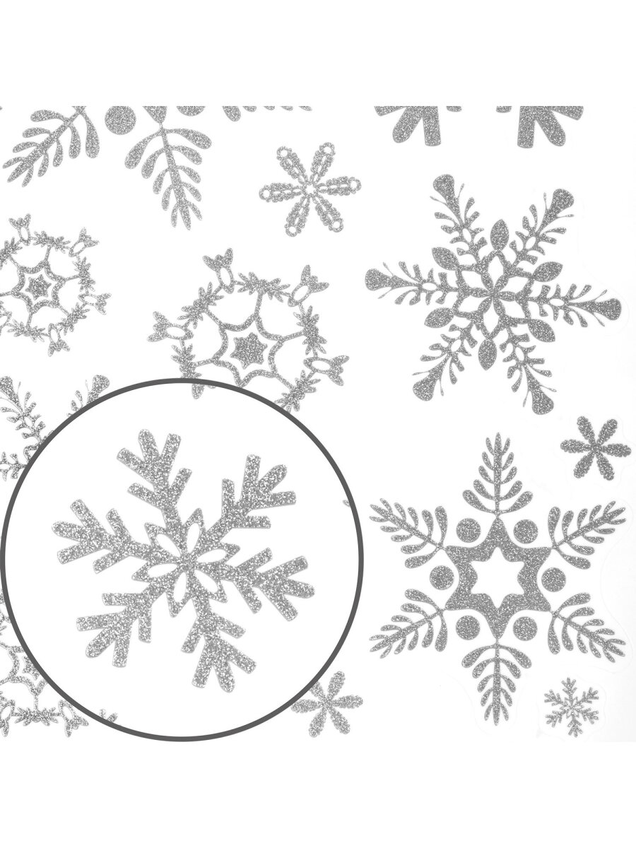 Новогодние наклейки Золотая сказка на окна и стекла многоразовые Снежинки 4 листа 30x38 см - фото 6