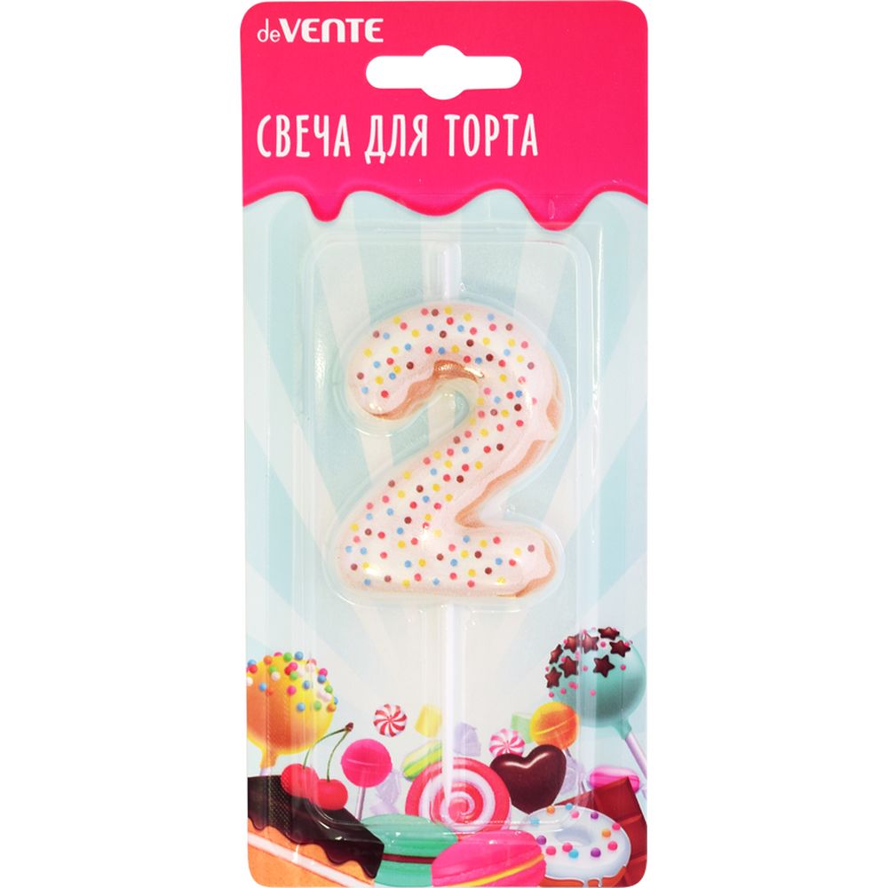 Свеча-цифра для торта deVENTE Donut 2, размер свечки 5,9x4,4x1 см, с 3D декором - фото 1