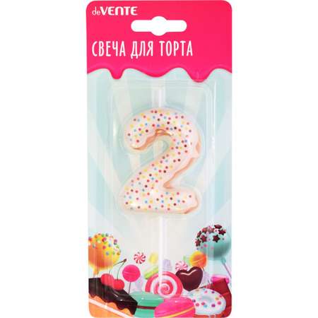 Свеча-цифра для торта deVENTE Donut 2, размер свечки 5,9x4,4x1 см, с 3D декором