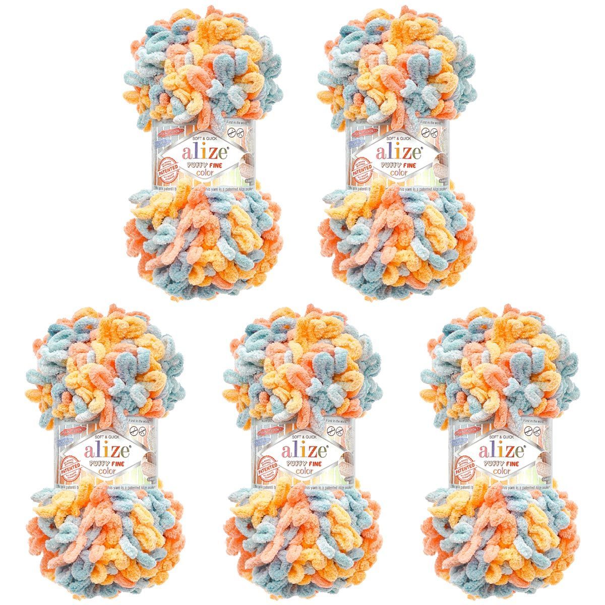 Пряжа для вязания Alize puffy fine color 100 г 14.5 м микрополиэстер плюшевая мягкая 6314 секционный 5 мотков - фото 3