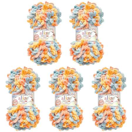 Пряжа для вязания Alize puffy fine color 100 г 14.5 м микрополиэстер плюшевая мягкая 6314 секционный 5 мотков
