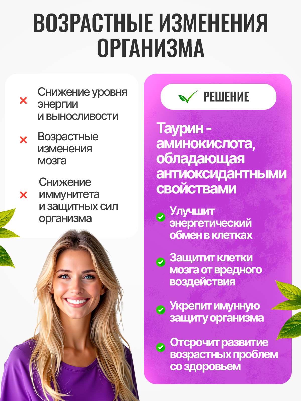 Таурин 1000 мг Green Leaf Formula для сердца и сосудов для костей для зрения - фото 4