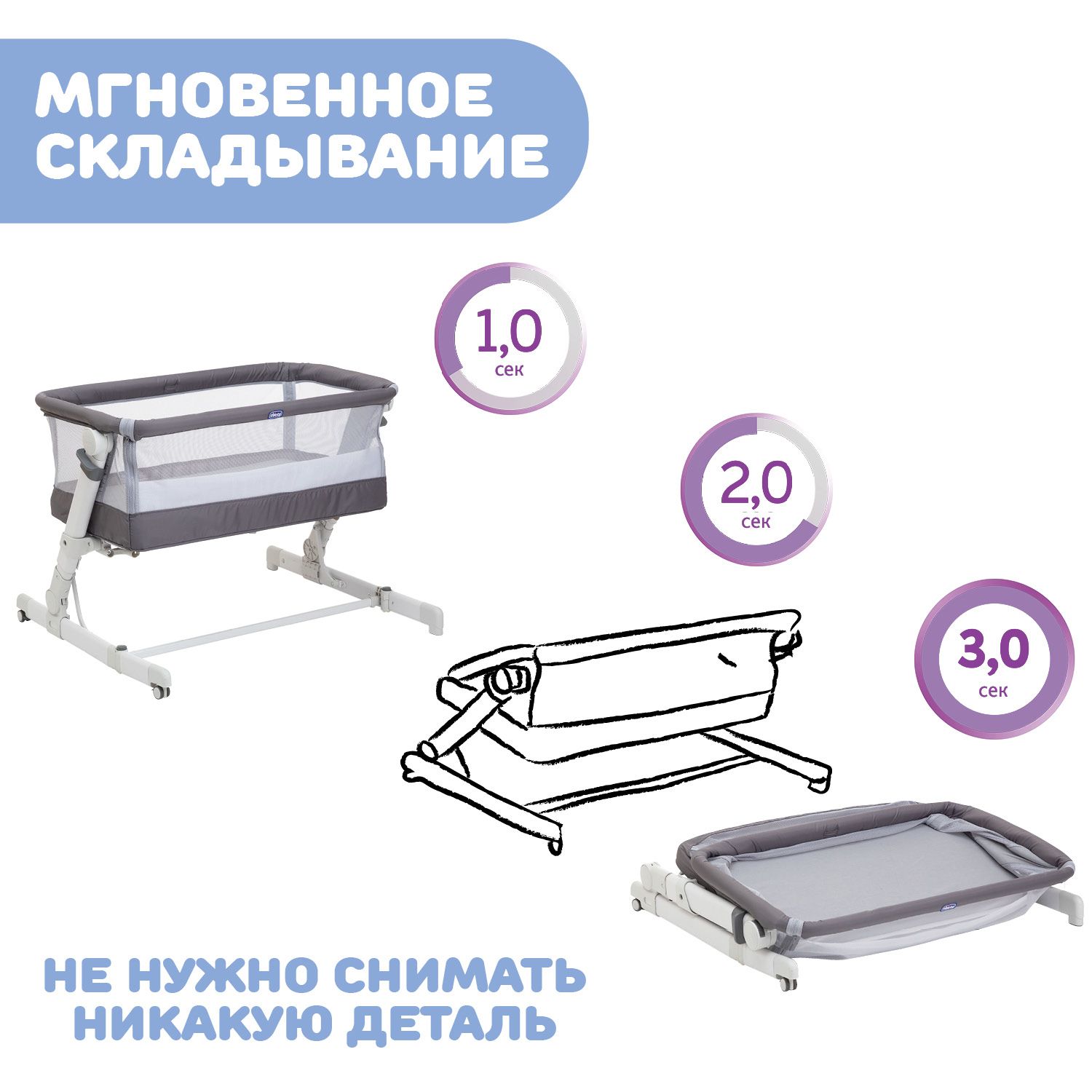 Детская кроватка Chicco Next2Me Pop-Up с рождения до 6 месяцев Atmosphere прямоугольная, без маятника - фото 5