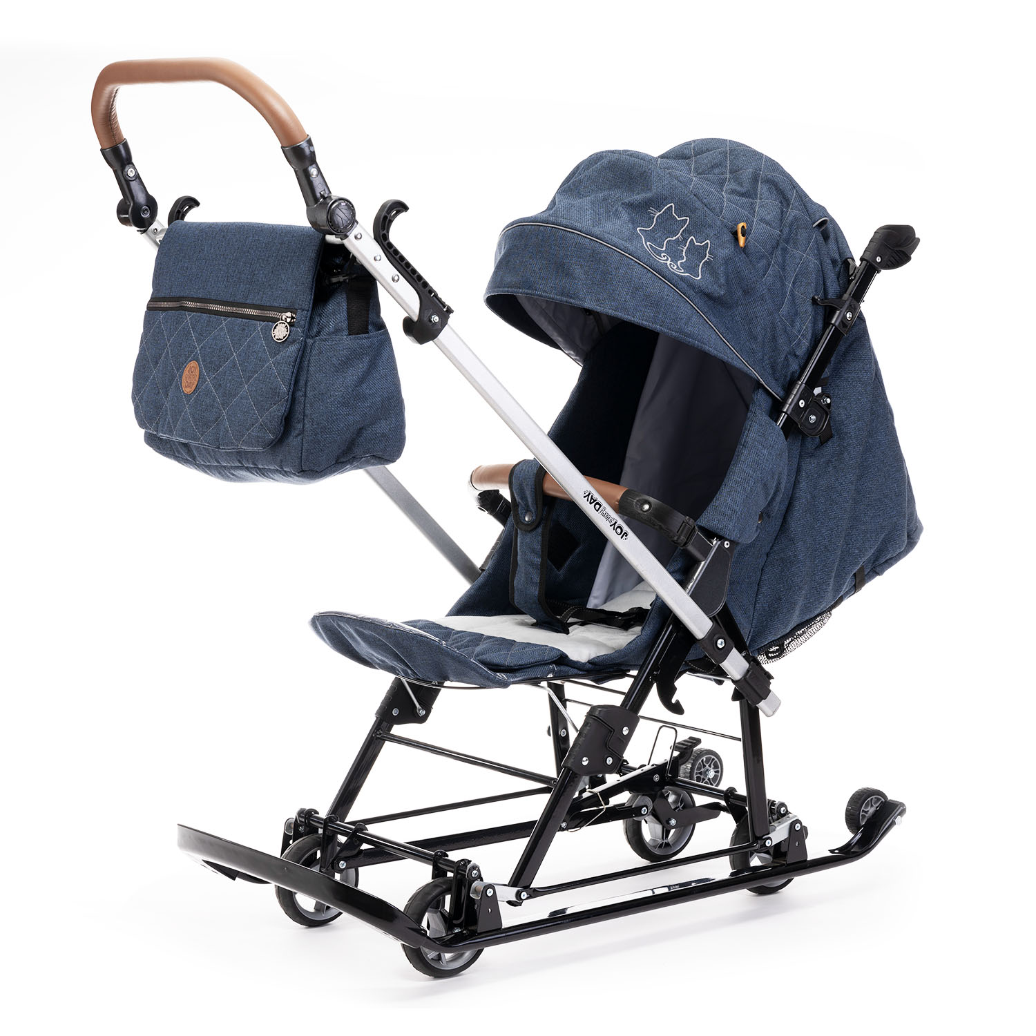 Санки-коляска NiKA kids синий с котятами - фото 2