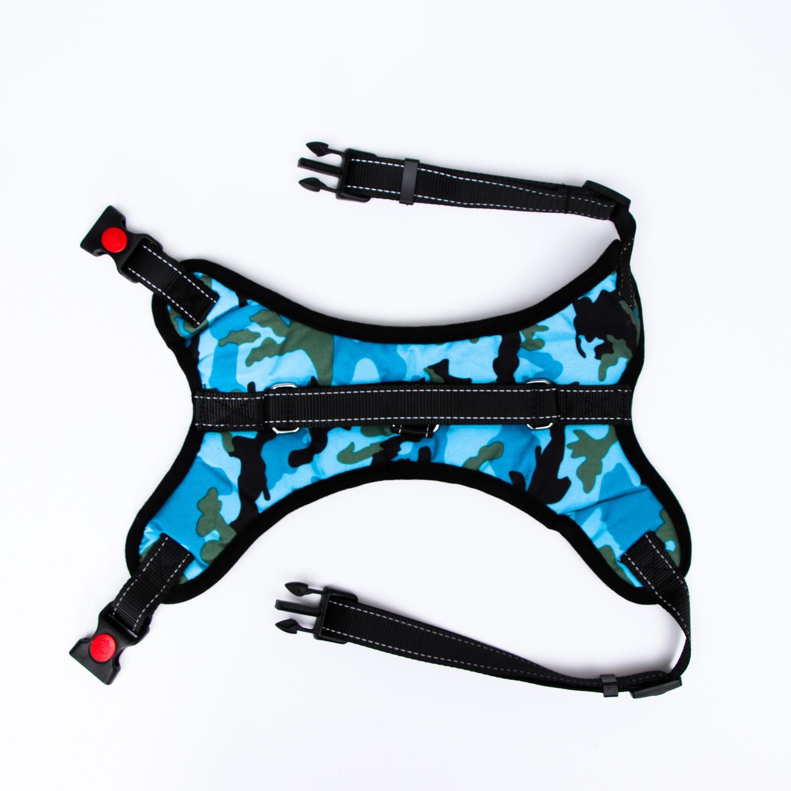 Шлейка Пижон мягкая светоотражающая XL расширенная голубая хаки - фото 4