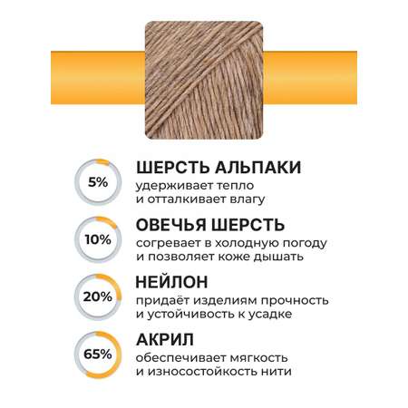 Пряжа ВЯЗЬ Альпа мягкая теплая с длинным ворсом 100 г 320 м 3 мотка 12 светло-коричневый