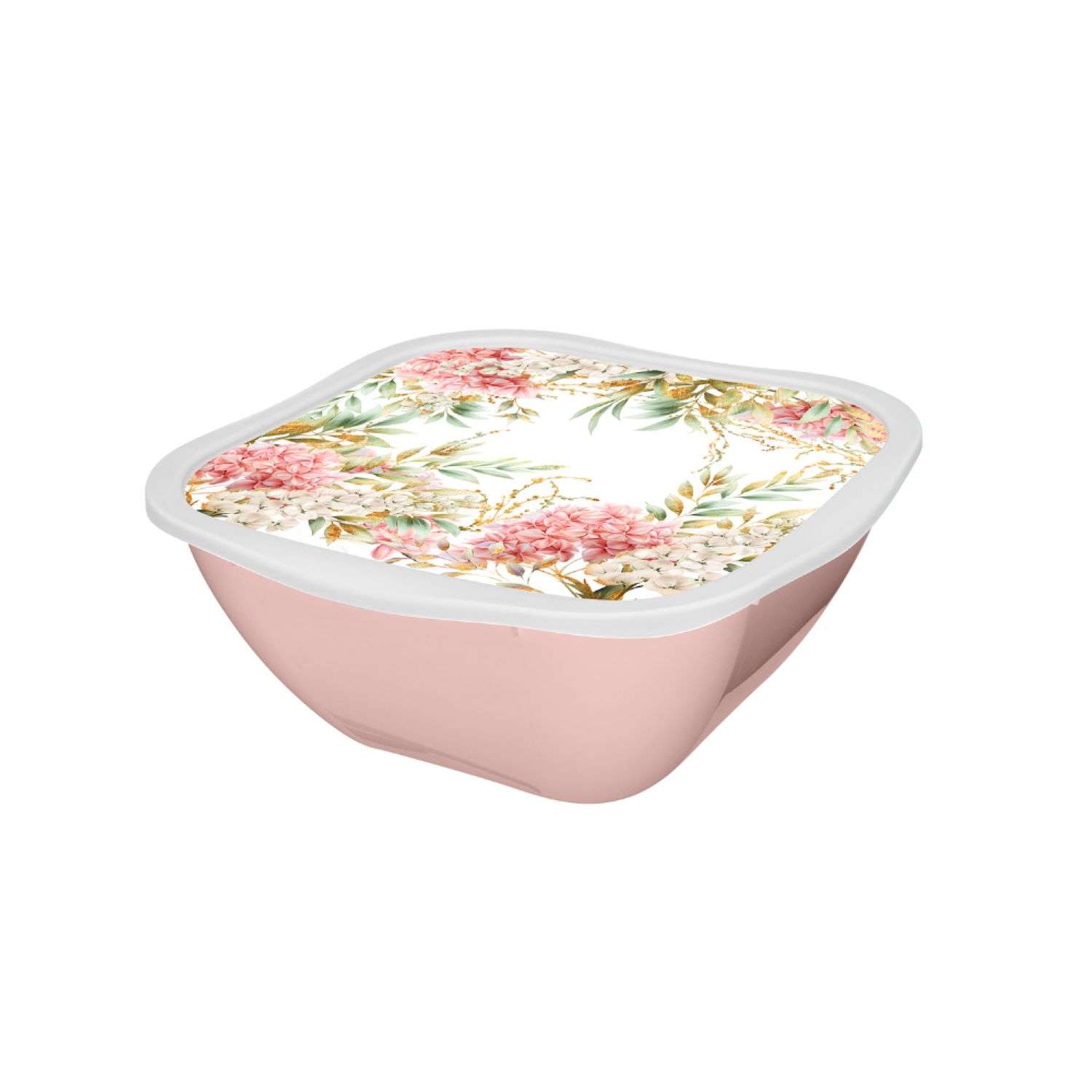 Салатник Phibo с крышкой с декором розовый 1.8л - фото 1