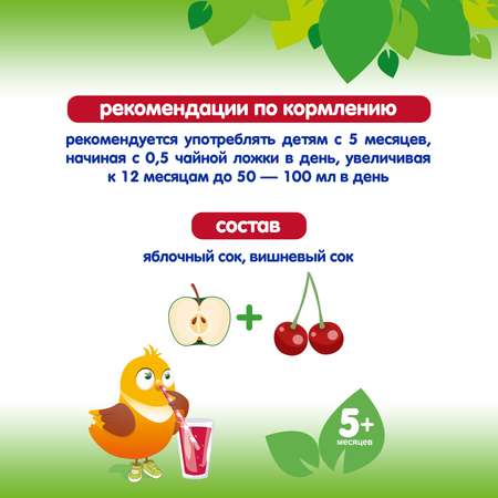 Сок детский Черноголовка Бэйби яблочно-вишневый осветленный с 5 месяцев 27 шт по 0.2 л