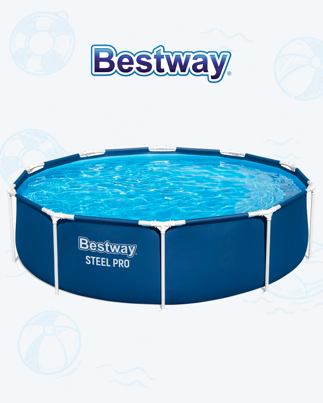 Изображение товара Каркасный бассейн Bestway Steel Pro 305 см долговечный и быстроустанавливаемый Изображение товара Каркасный бассейн Bestway Steel Pro 305 см долговечный и быстроустанавливаемый