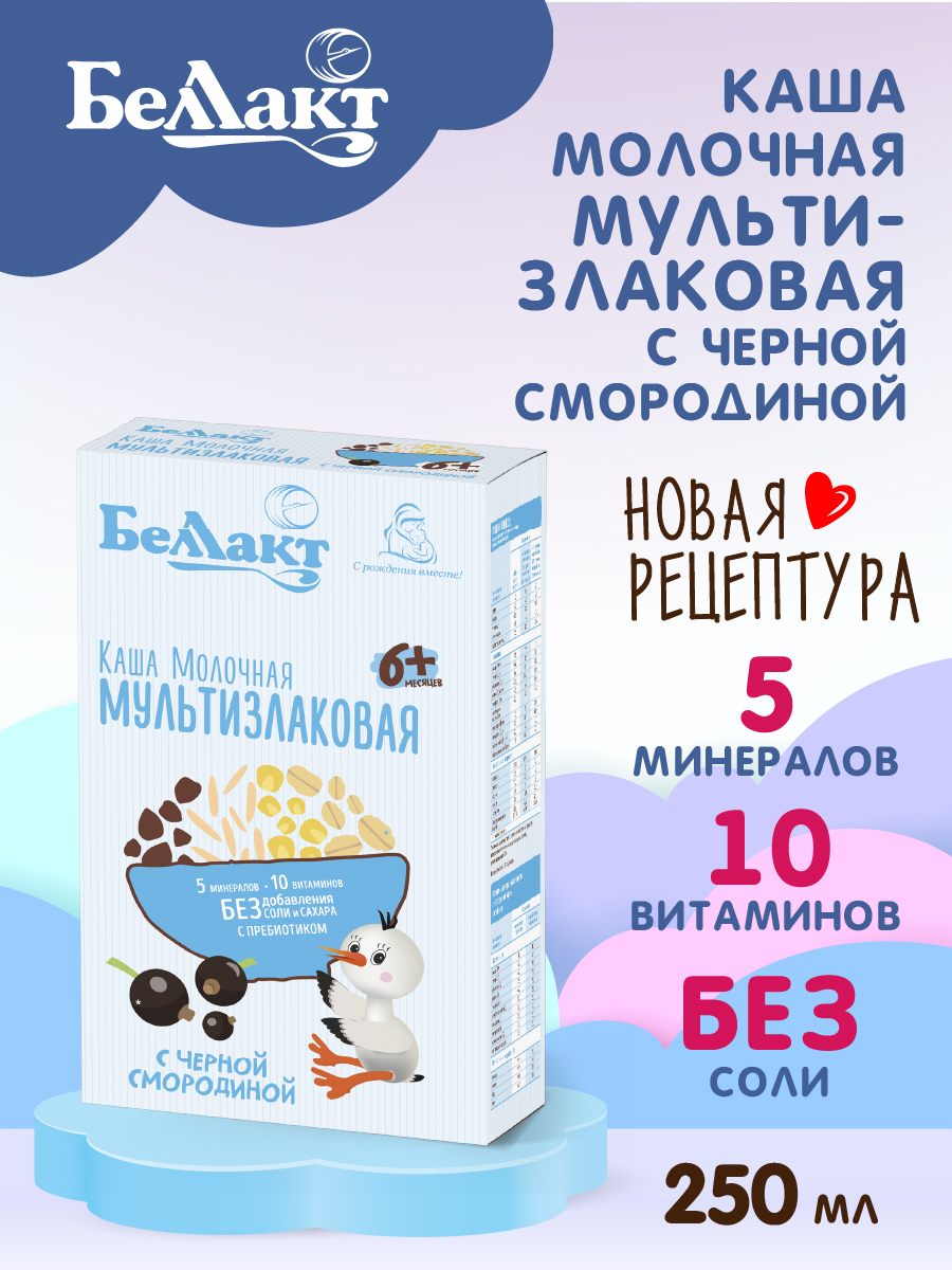 Каша молочная сухая Беллакт мультизлаковая с черной смородиной с пребиотиком 250г Х2 - фото 3