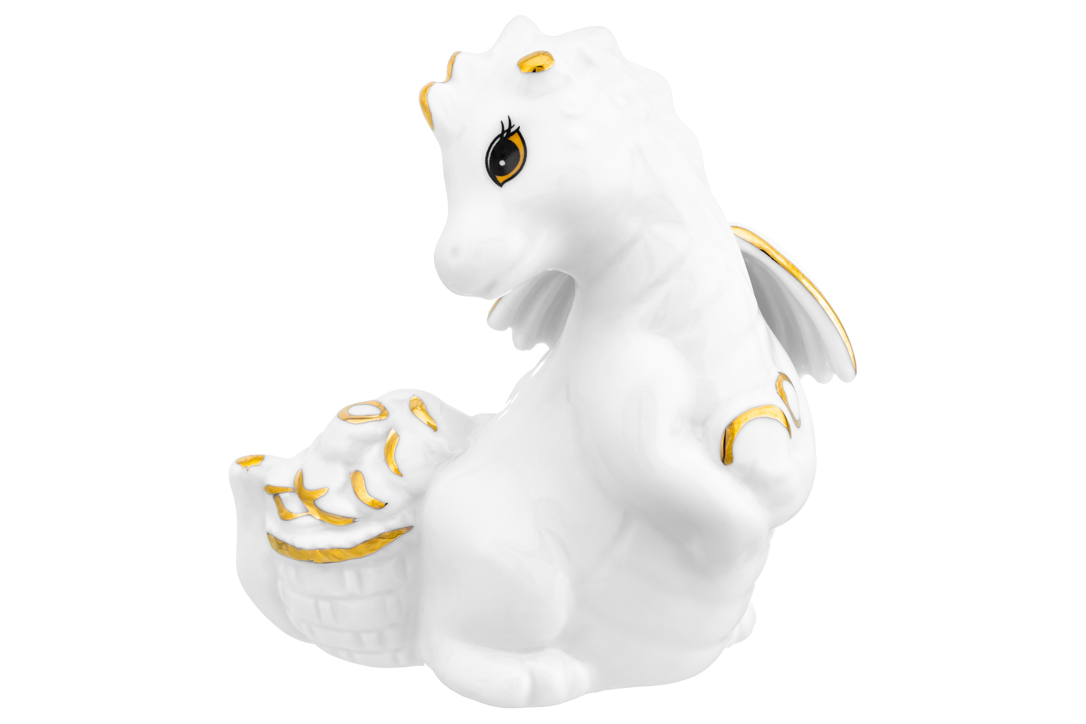 Фигурка декоративная Elan Gallery 7.5х5х8 см Дракон с денежным мешочком белая с золотом - фото 1