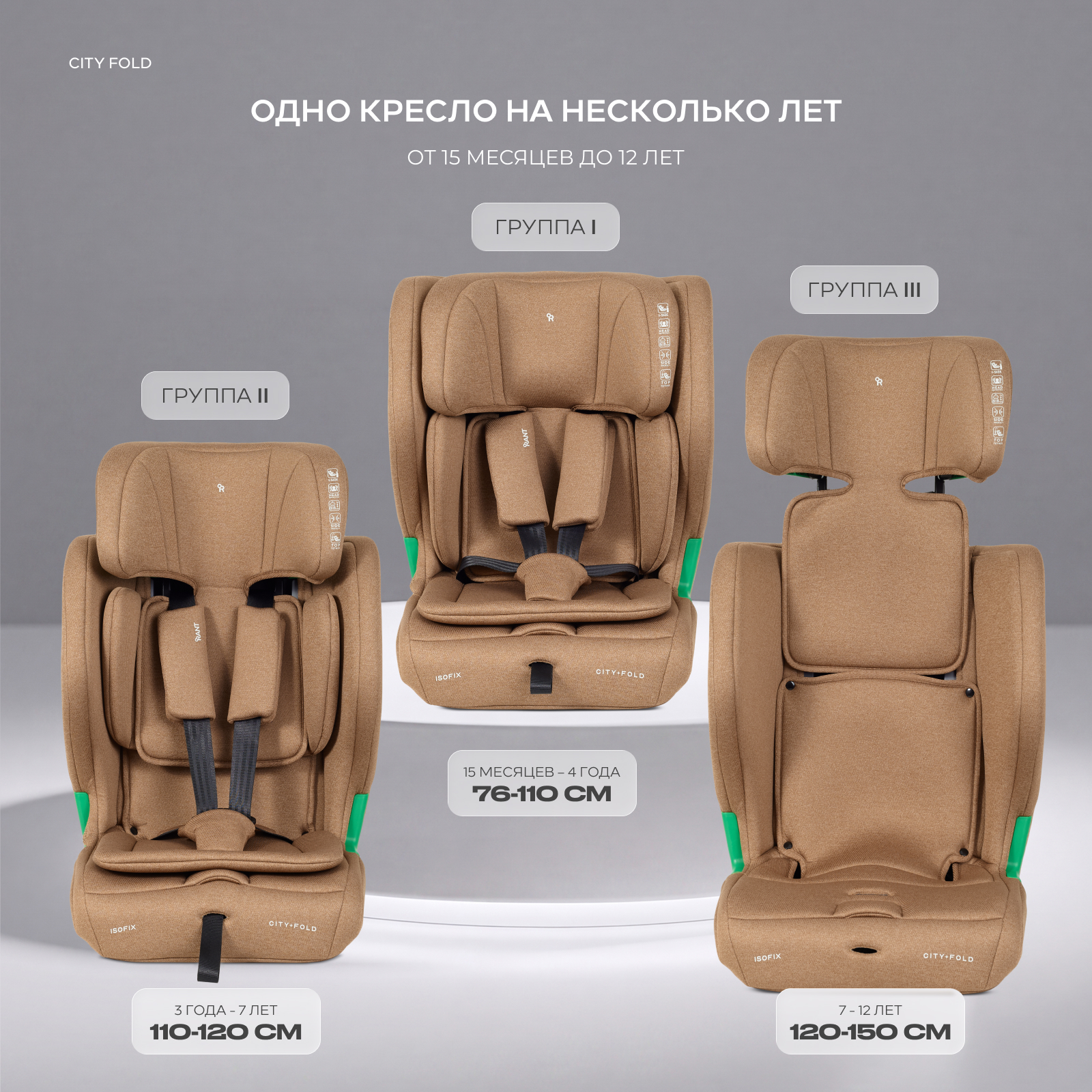 Автокресло Rant City+Fold Isofix 1/2/3 (9-36 кг) бежевый - фото 4