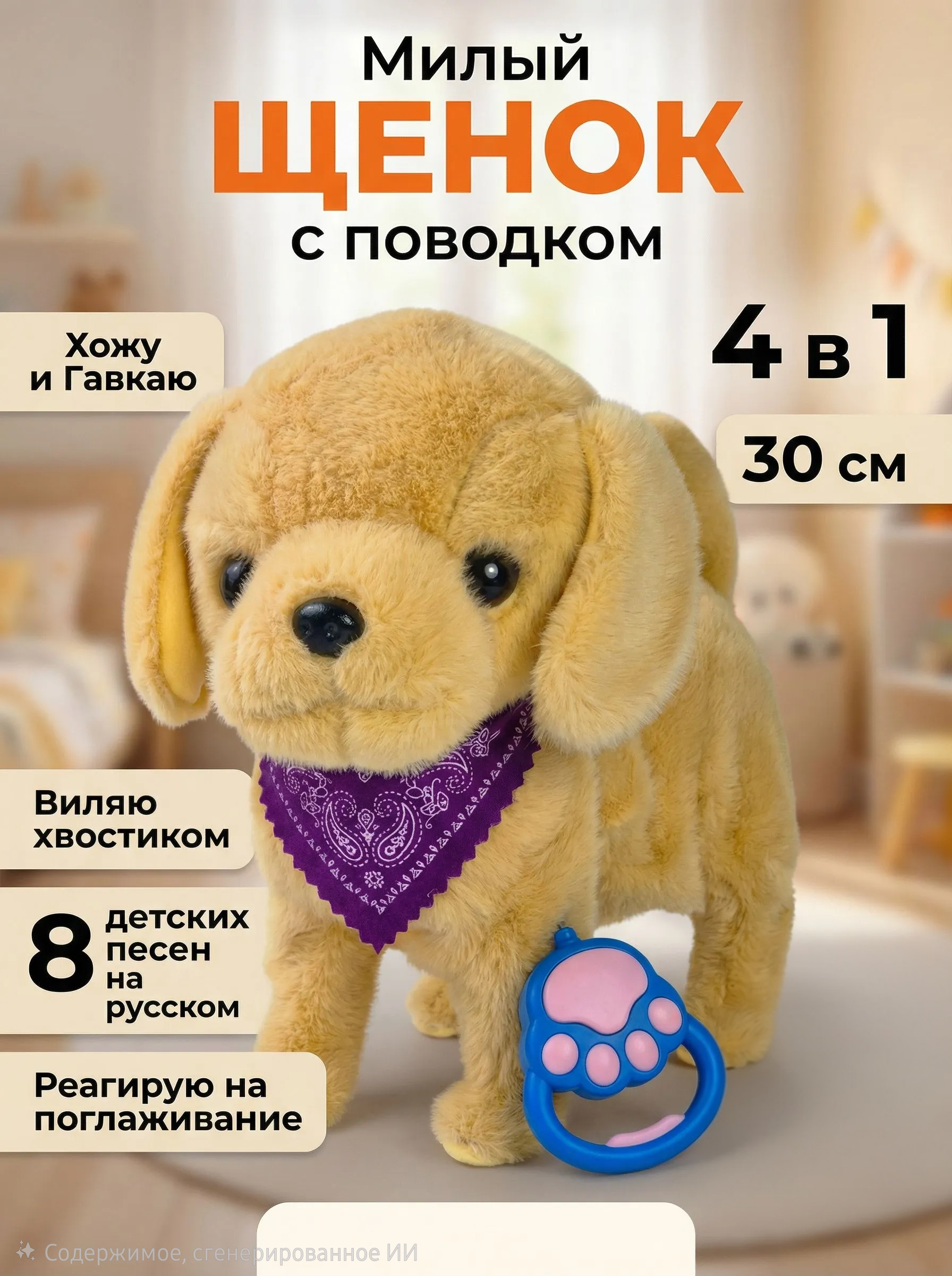 Мягкая игрушка BalaToys Собачка на поводке - фото 1