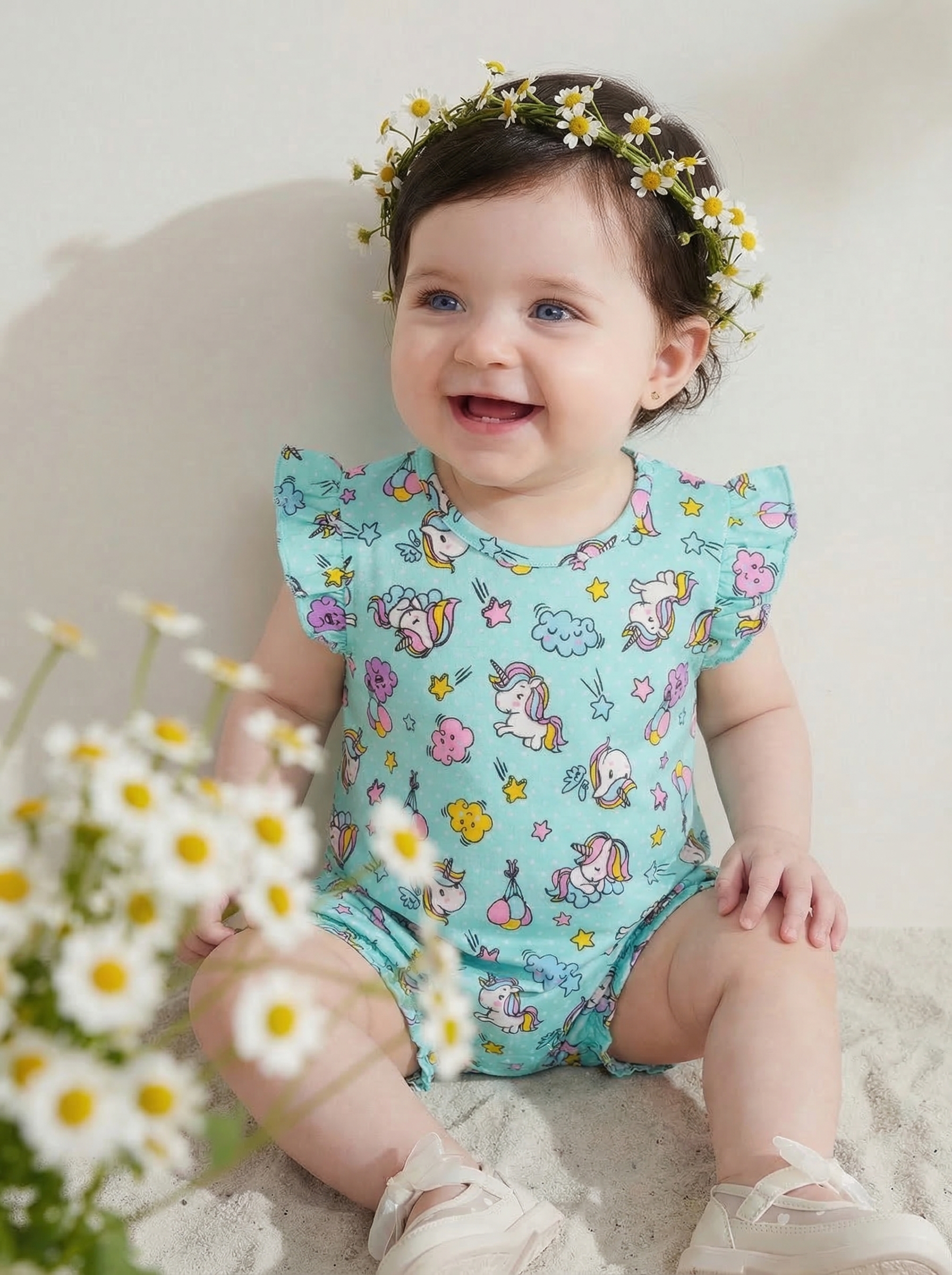 Изображение товара Песочник для новорожденного YOULALA 98 с рисунком единороги из хлопка