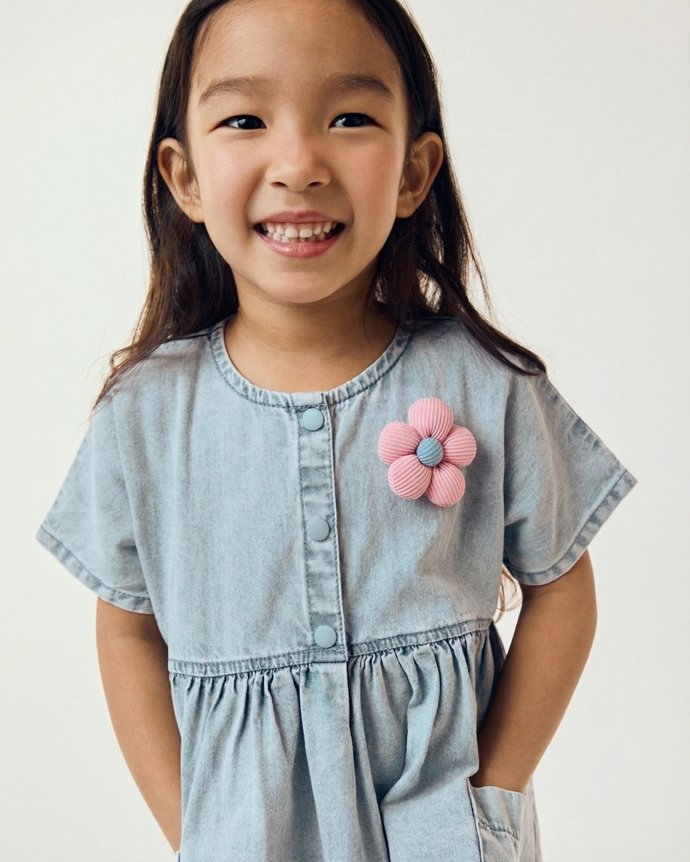 Изображение товара Джинсовое платье для девочки BabyGo 80 голубое с цветком короткий рукав