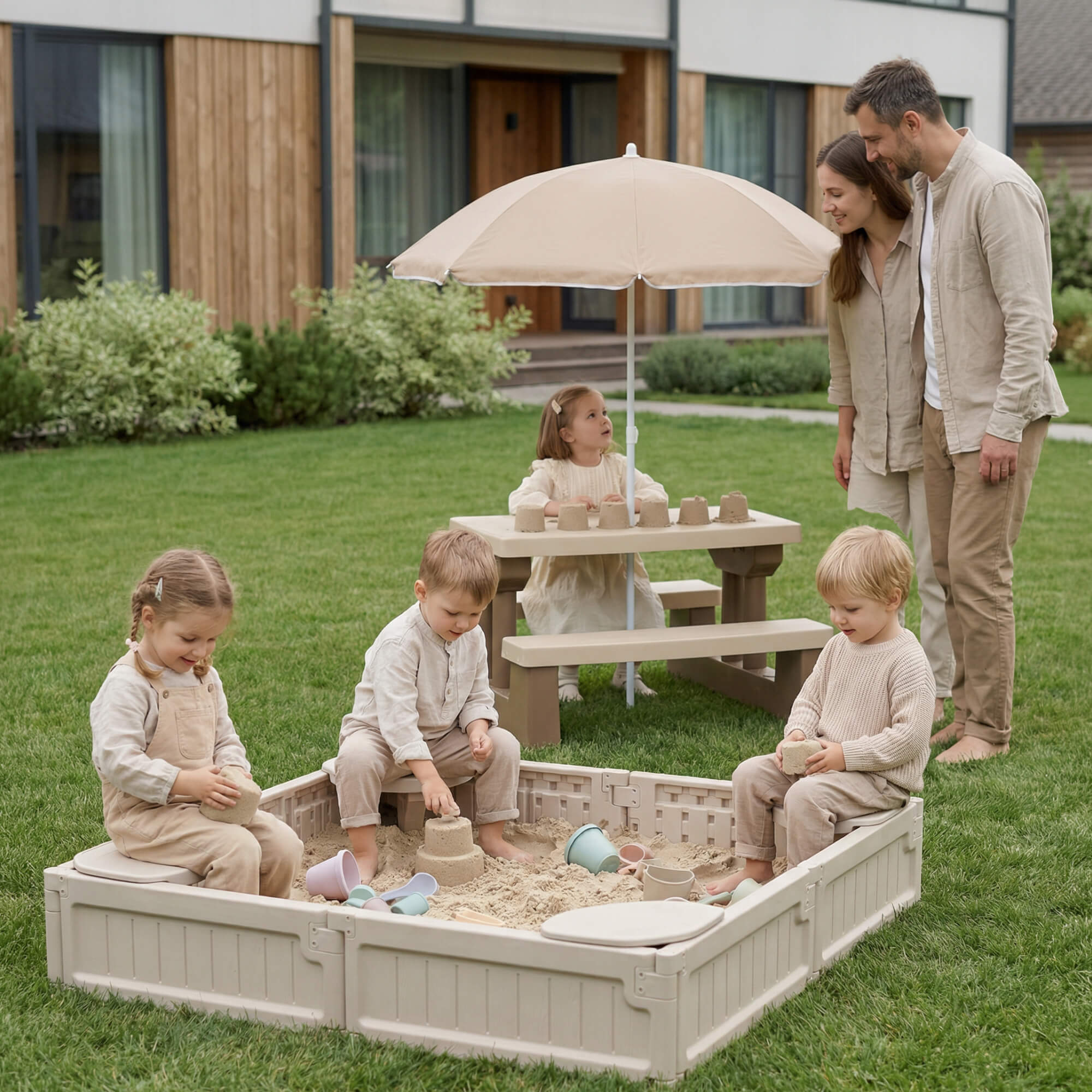 Песочница детская UNIX Kids квадратная 123х123 см пластиковая - фото 15