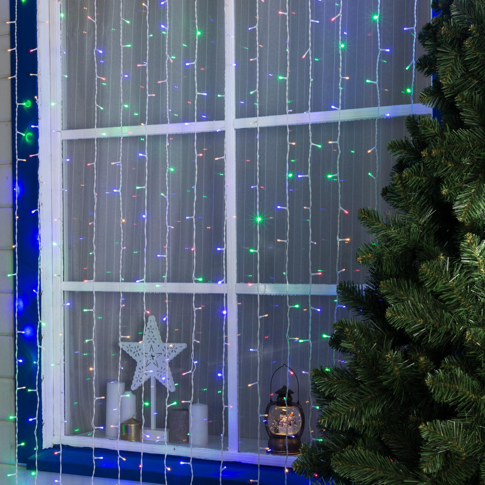 Гирлянда Luazon «Занавес» 2 × 9 м IP44 УМС белая нить 1800 LED свечение мульти 220 В - фото 1