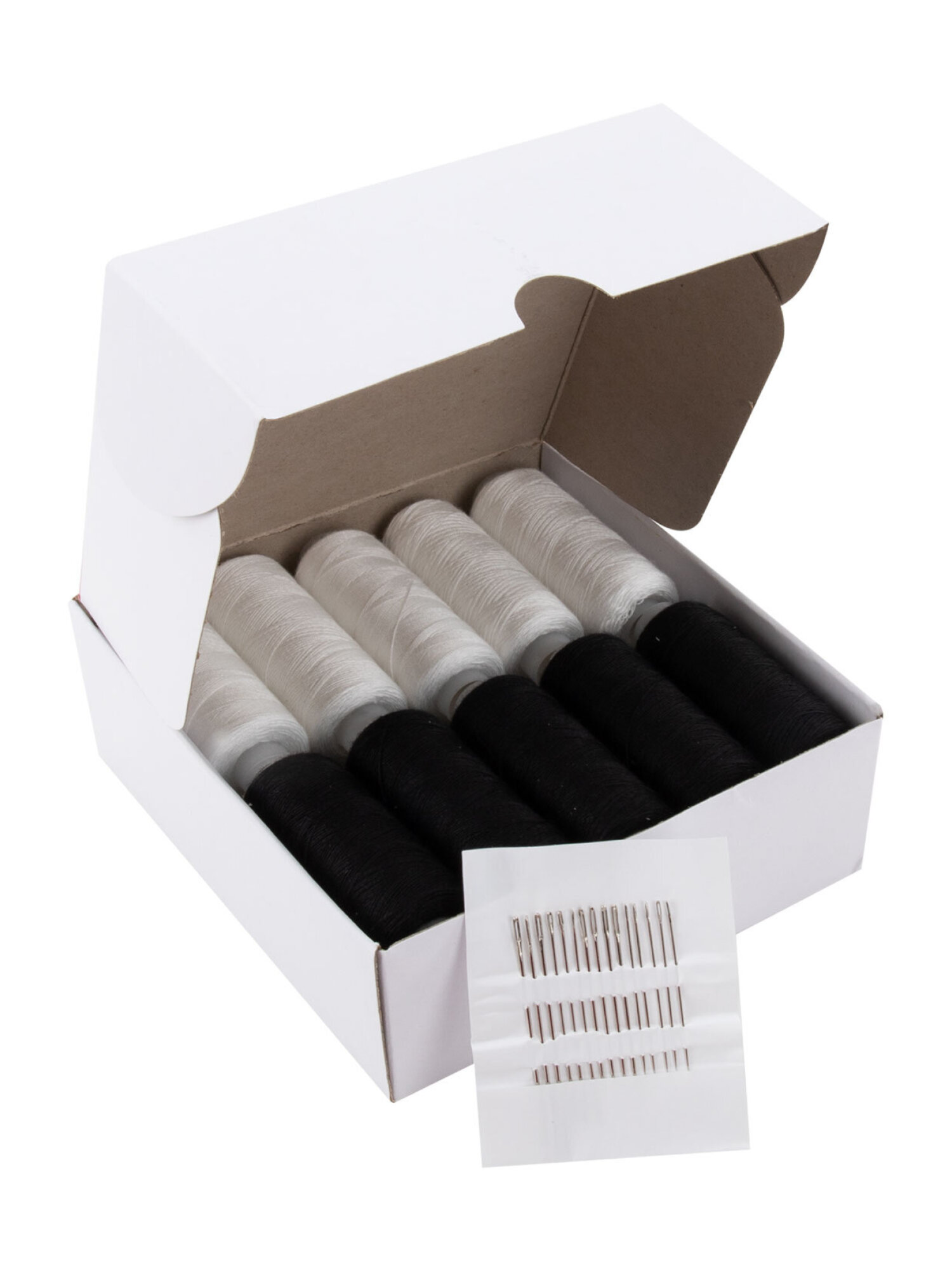 Нитки для шитья Develia армированные 40ЛШ 200 м швейный набор 20 штук с иголками белые черные - фото 9