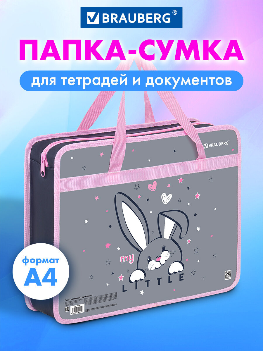 Изображение товара Папка для тетрадей Brauberg А4 серия DREAM Curious bunny с молнией для девочек практичная Изображение товара Папка для тетрадей Brauberg А4 серия DREAM Curious bunny с молнией для девочек практичная